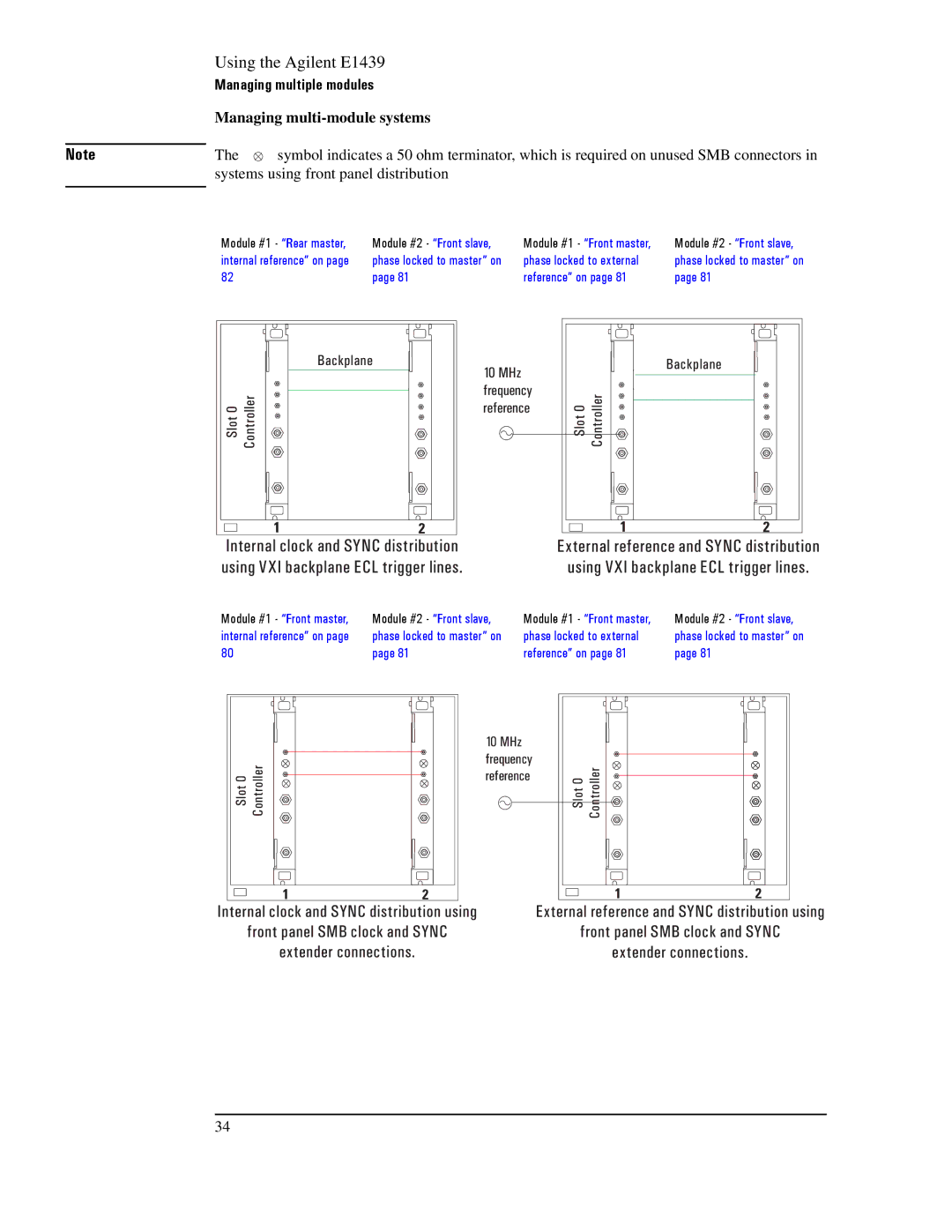 Agilent Technologies E1439 manual Managing multi-module systems, Systems using front panel distribution 