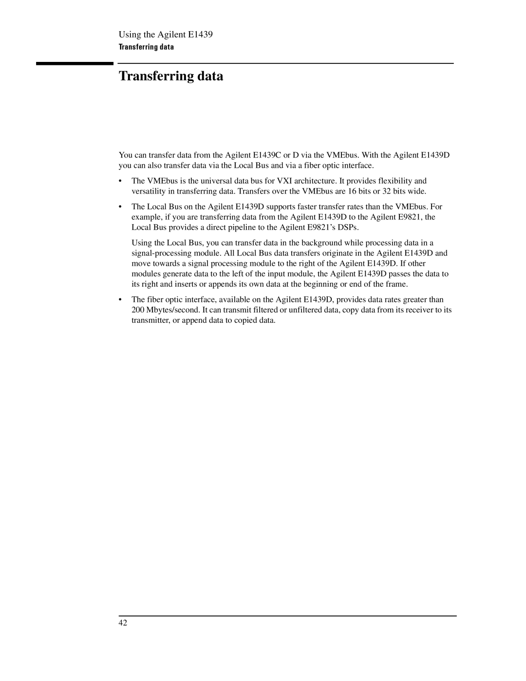 Agilent Technologies E1439 manual Transferring data 