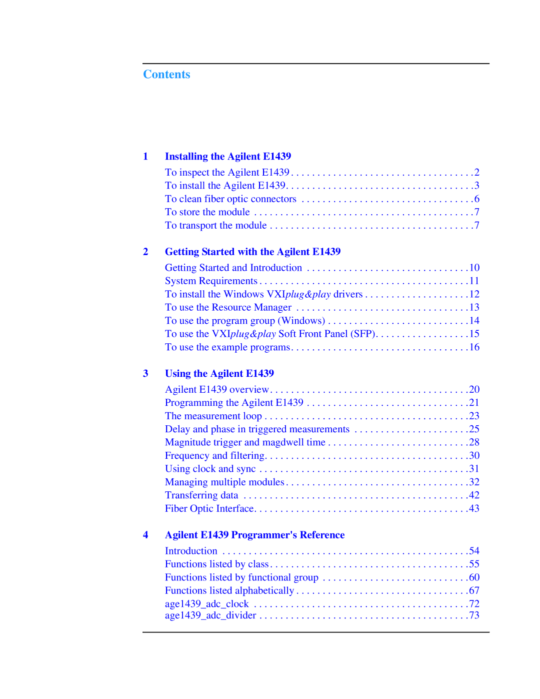 Agilent Technologies E1439 manual Contents 