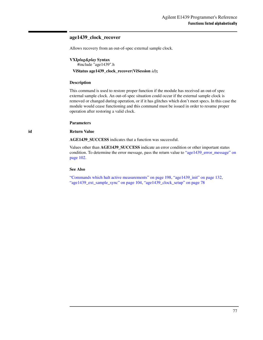 Agilent Technologies E1439 manual Age1439clockrecover 