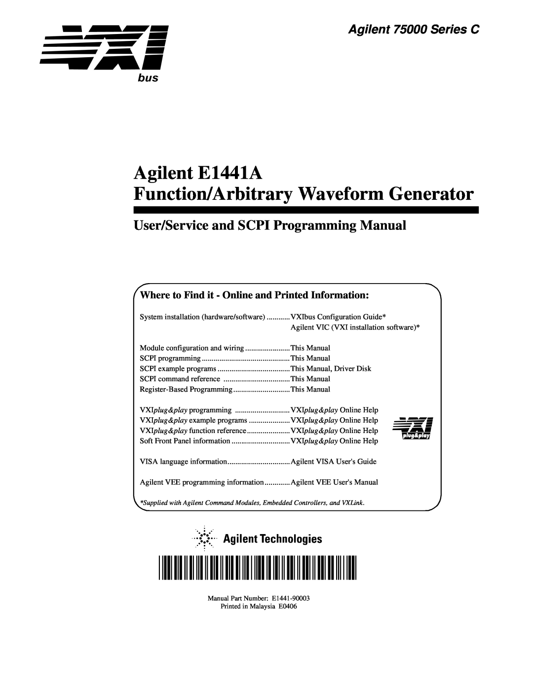 Agilent Technologies user service E1441-90003, Agilent E1441A, Function/Arbitrary Waveform Generator 
