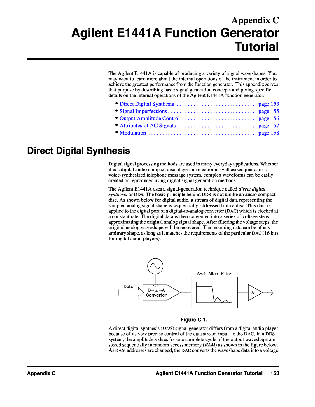Agilent Technologies user service Agilent E1441A Function Generator Tutorial, Appendix C, Direct Digital Synthesis 