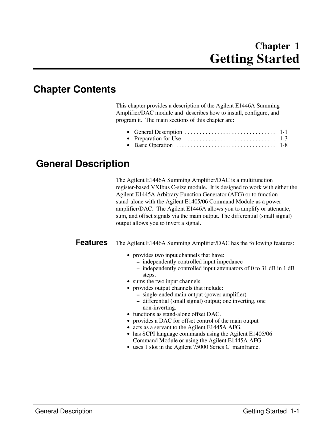 Agilent Technologies E1446A user manual Chapter Contents, General Description 