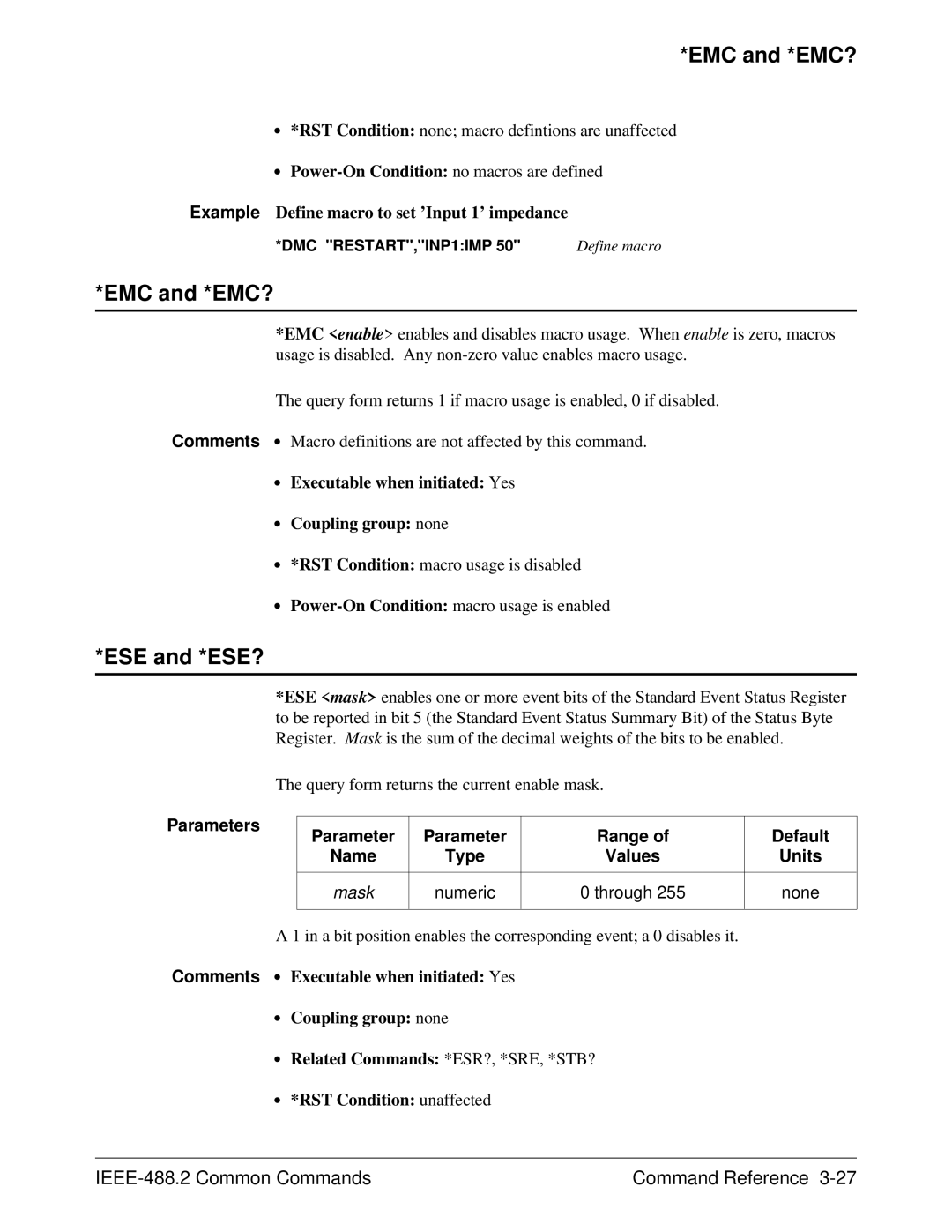 Agilent Technologies E1446A user manual EMC and *EMC?, ESE and *ESE?, Numeric Through None 