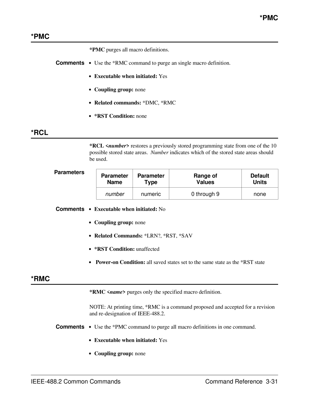 Agilent Technologies E1446A user manual Pmc, Numeric Through None Comments 