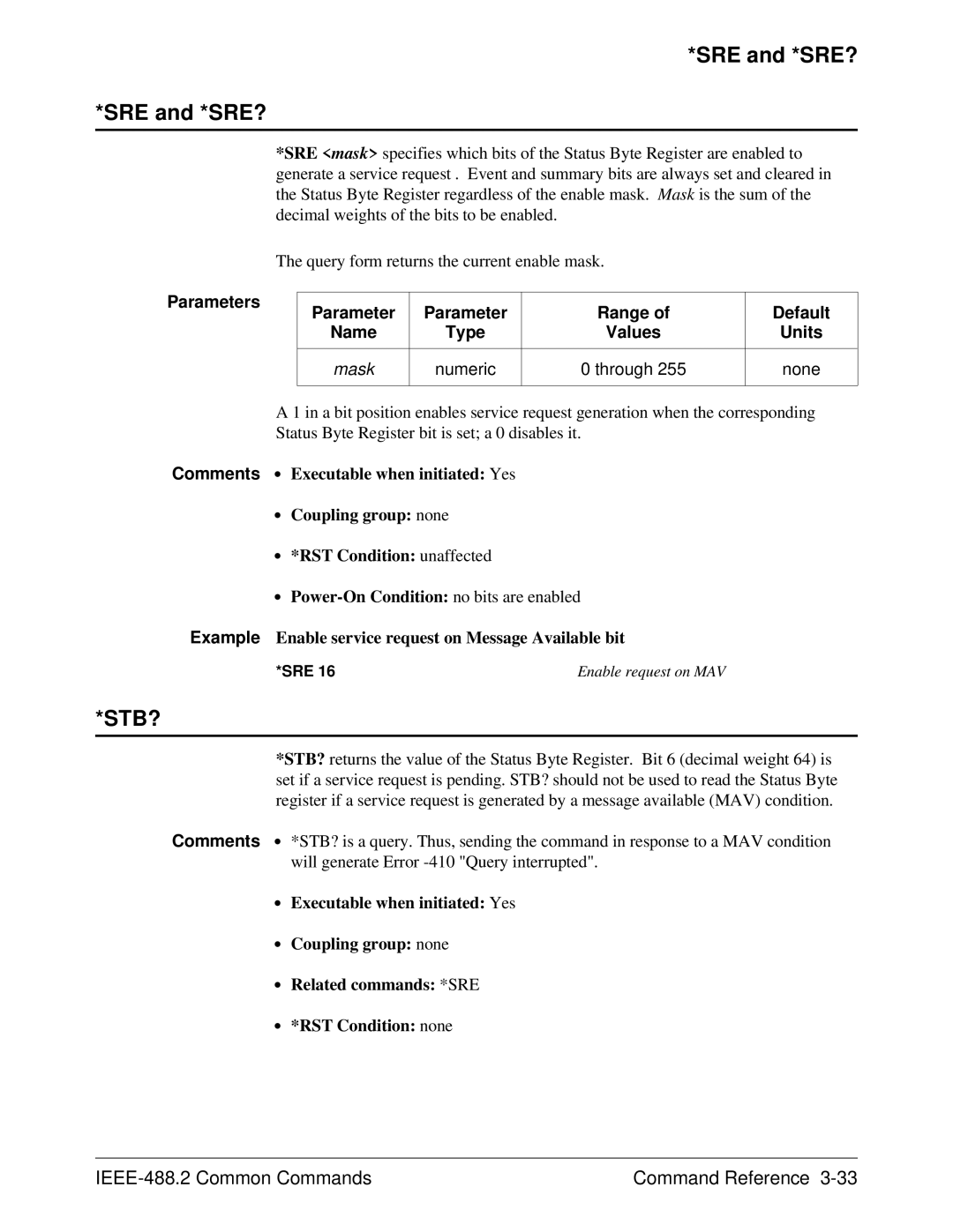 Agilent Technologies E1446A user manual SRE and *SRE?, Stb? 