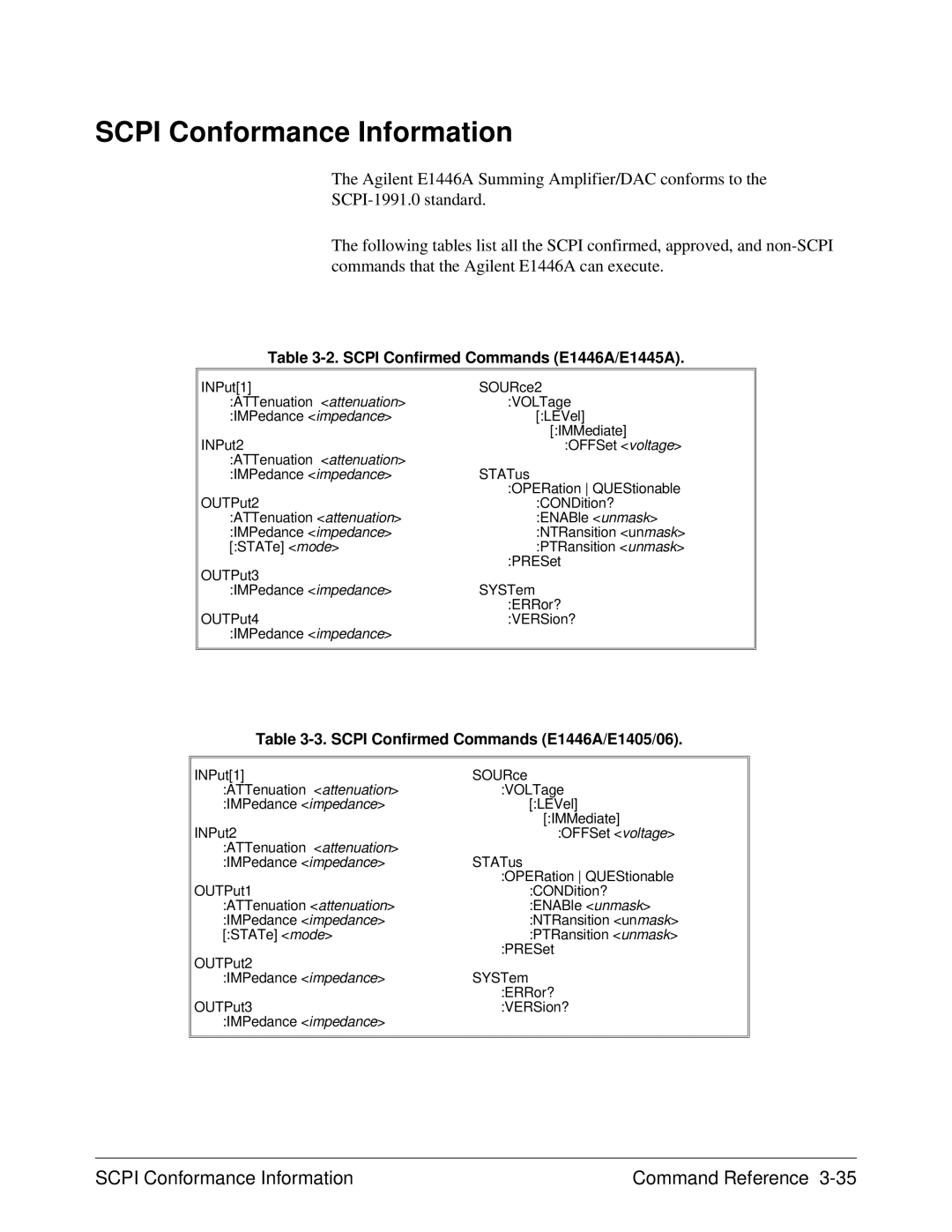 Agilent Technologies E1446A user manual Scpi Conformance Information Command Reference 