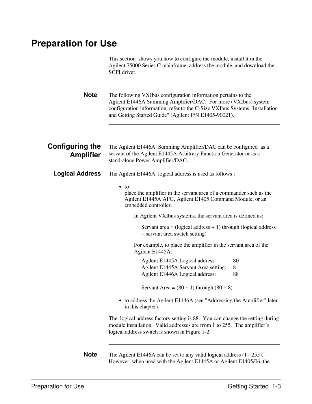 Agilent Technologies E1446A user manual Preparation for Use Getting Started 