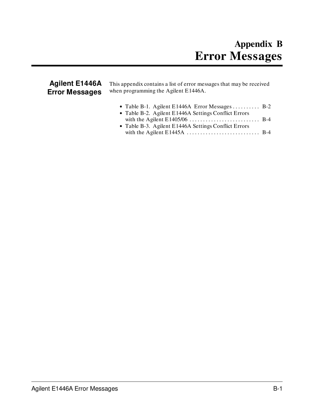 Agilent Technologies user manual Agilent E1446A Error Messages 