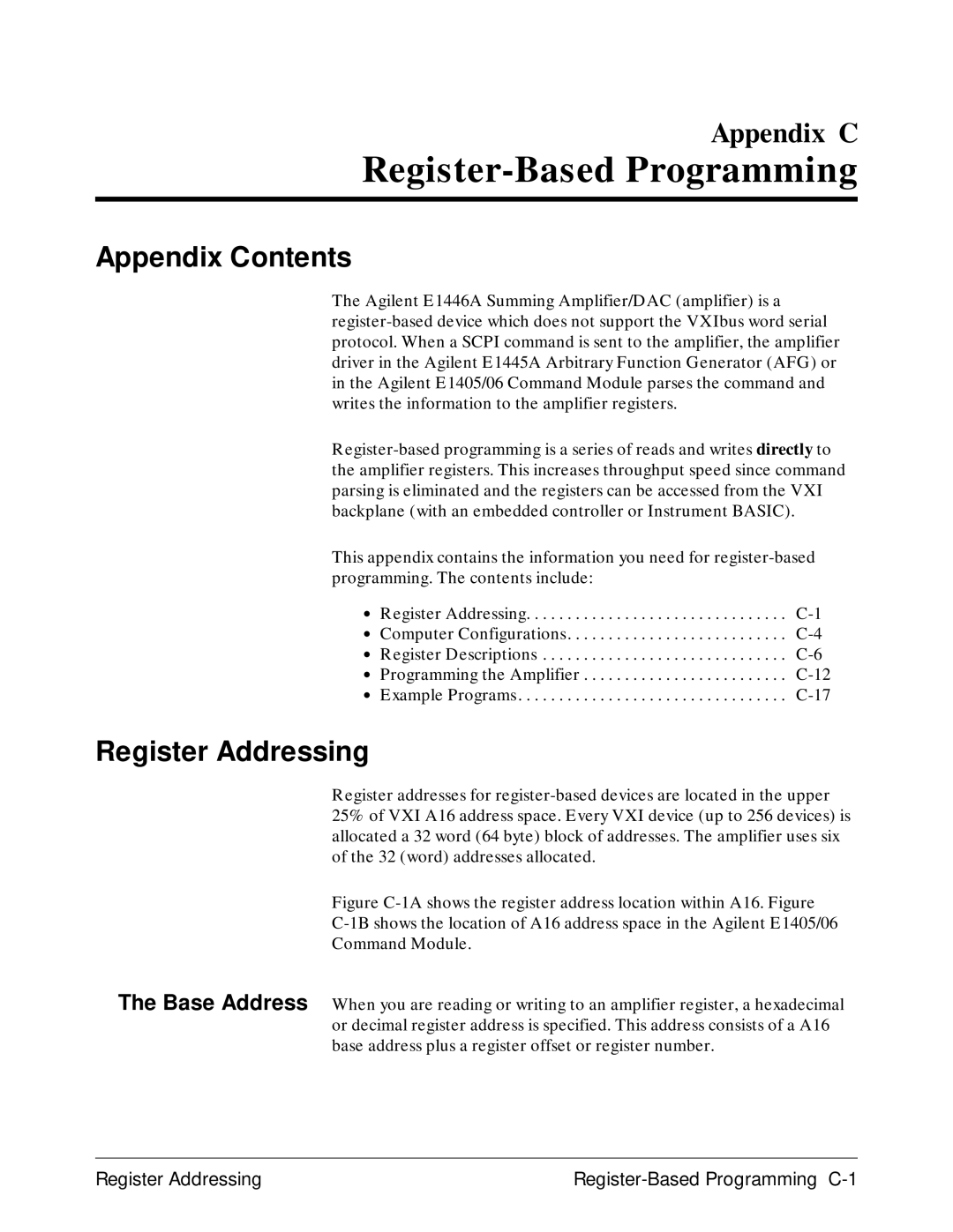 Agilent Technologies E1446A user manual Register Addressing Register-Based Programming C-1 