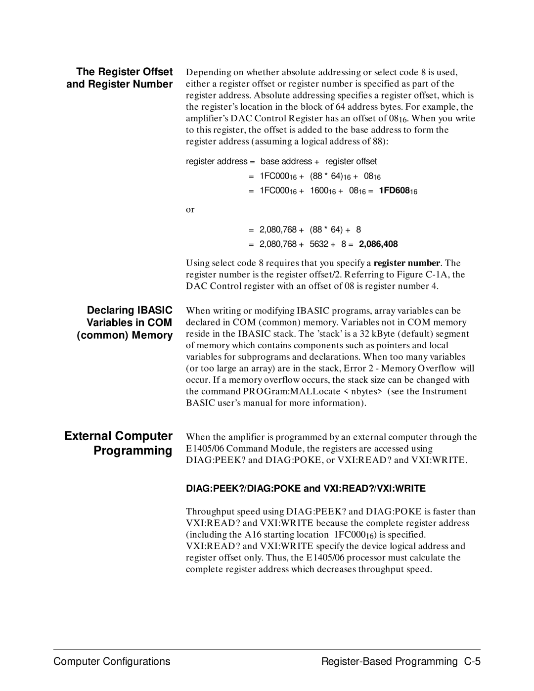 Agilent Technologies E1446A External Computer Programming, Computer Configurations Register-Based Programming C-5 