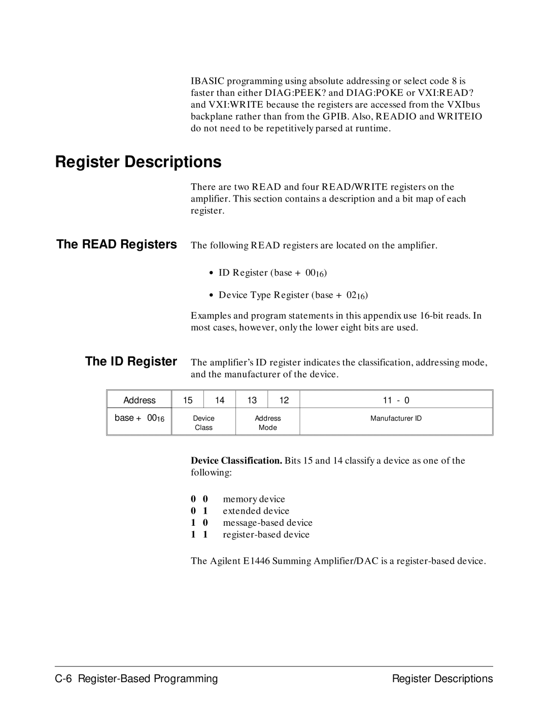 Agilent Technologies E1446A user manual Register Descriptions, Register-Based Programming 