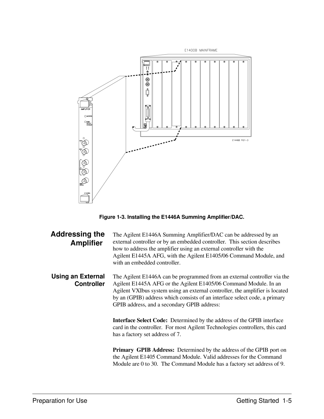 Agilent Technologies E1446A user manual Addressing the Amplifier, Using an External Controller 