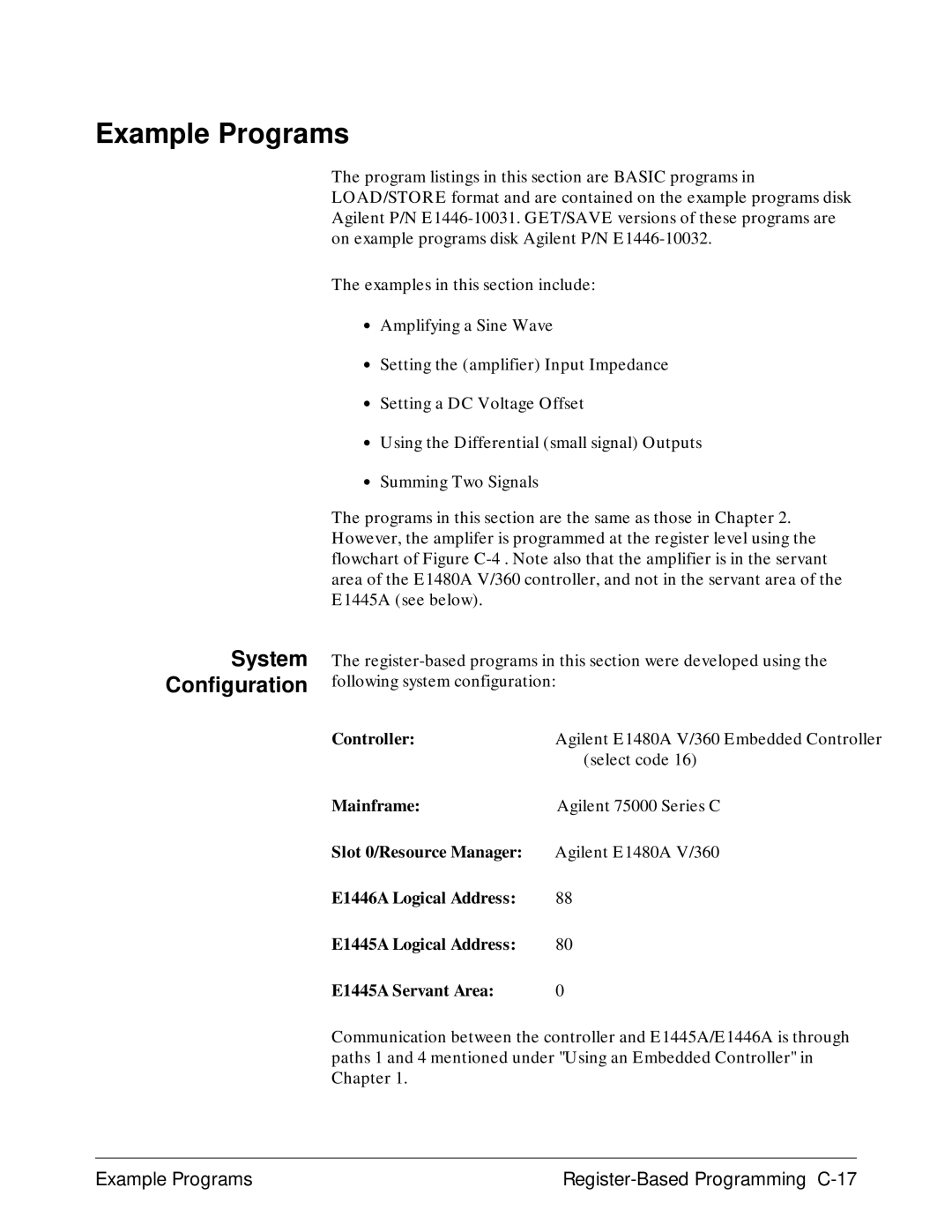 Agilent Technologies E1446A user manual Example Programs Register-Based Programming C-17 