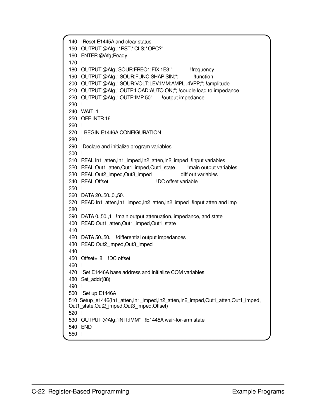 Agilent Technologies E1446A user manual Register-Based Programming Example Programs 