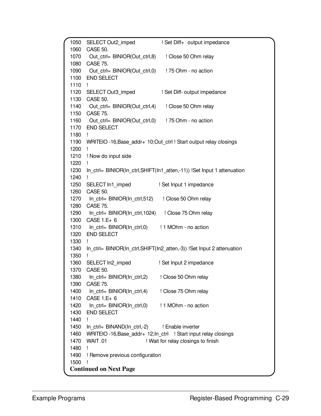 Agilent Technologies E1446A user manual Example Programs Register-Based Programming C-29 