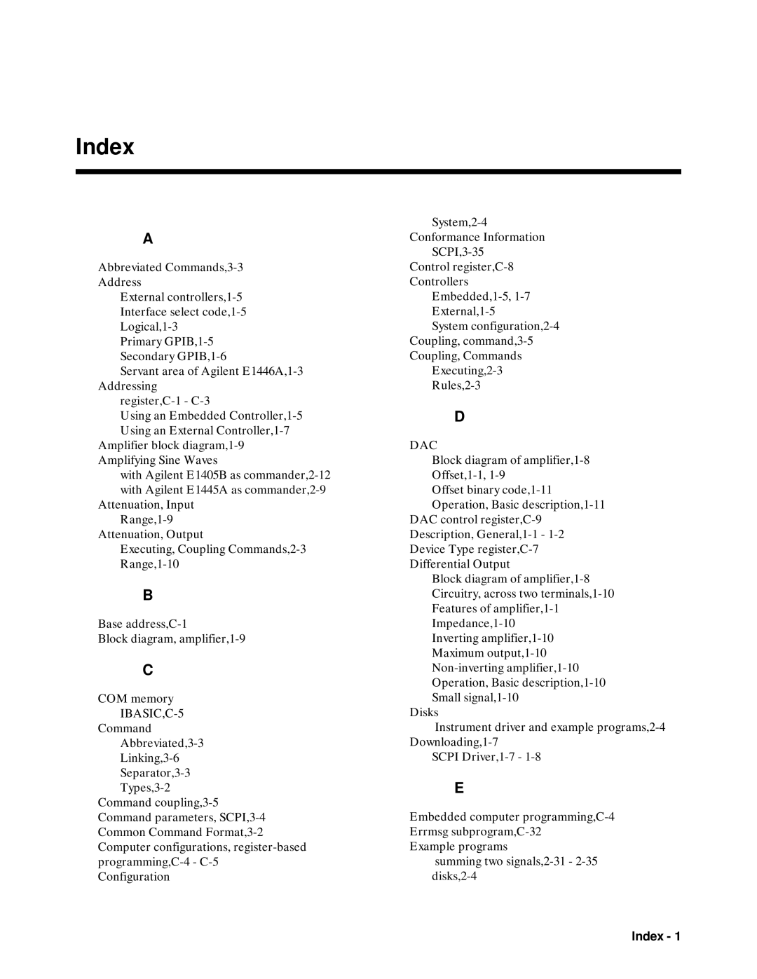 Agilent Technologies E1446A user manual Index, Dac 