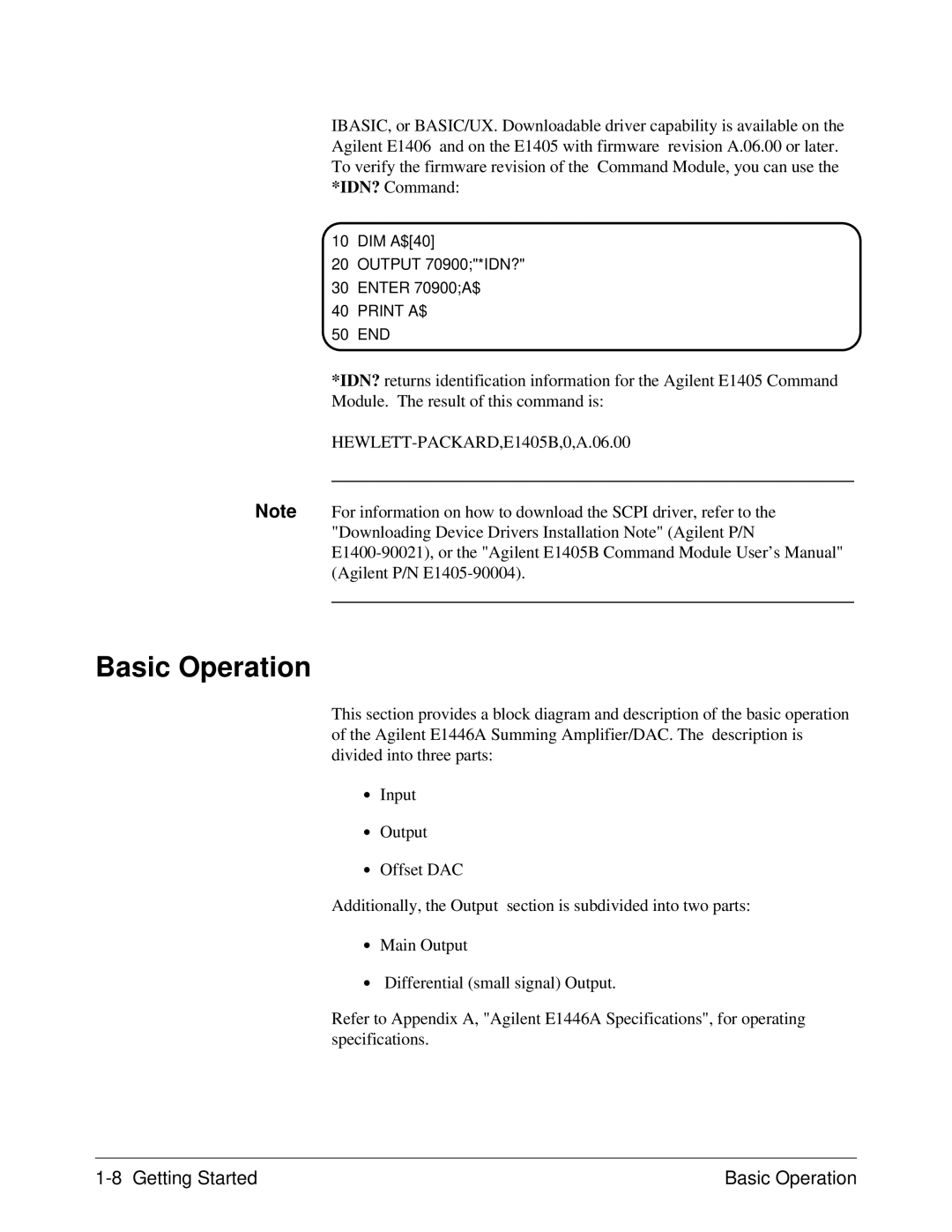 Agilent Technologies E1446A user manual Getting Started Basic Operation, Print A$ 