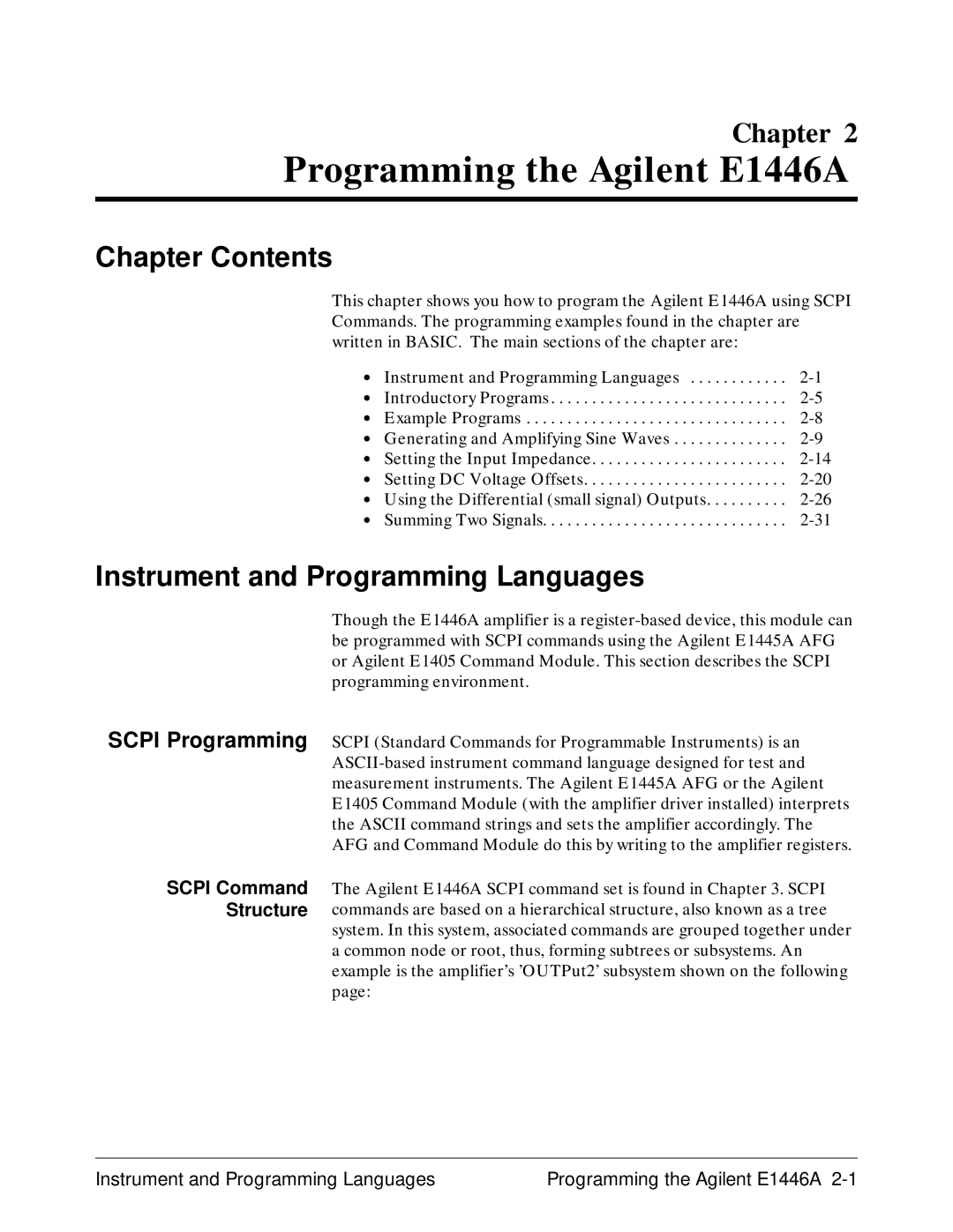 Agilent Technologies user manual Programming the Agilent E1446A, Instrument and Programming Languages 