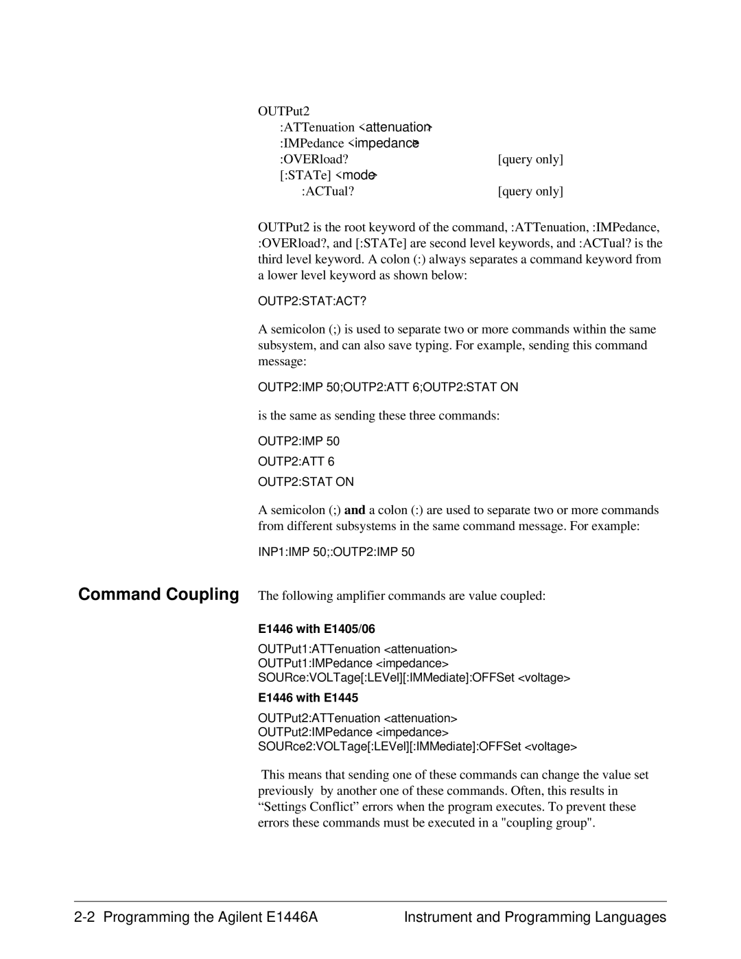 Agilent Technologies E1446A user manual OUTP2STATACT?, OUTP2IMP 50OUTP2ATT 6OUTP2STAT on, OUTP2IMP OUTP2ATT OUTP2STAT on 