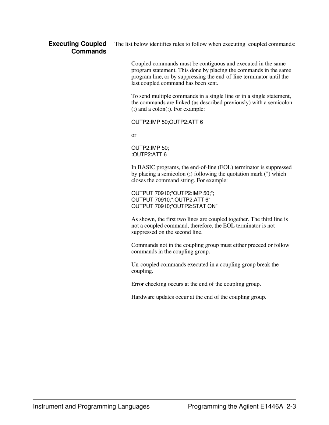 Agilent Technologies E1446A user manual OUTP2IMP 50OUTP2ATT, Output 70910OUTP2STAT on 