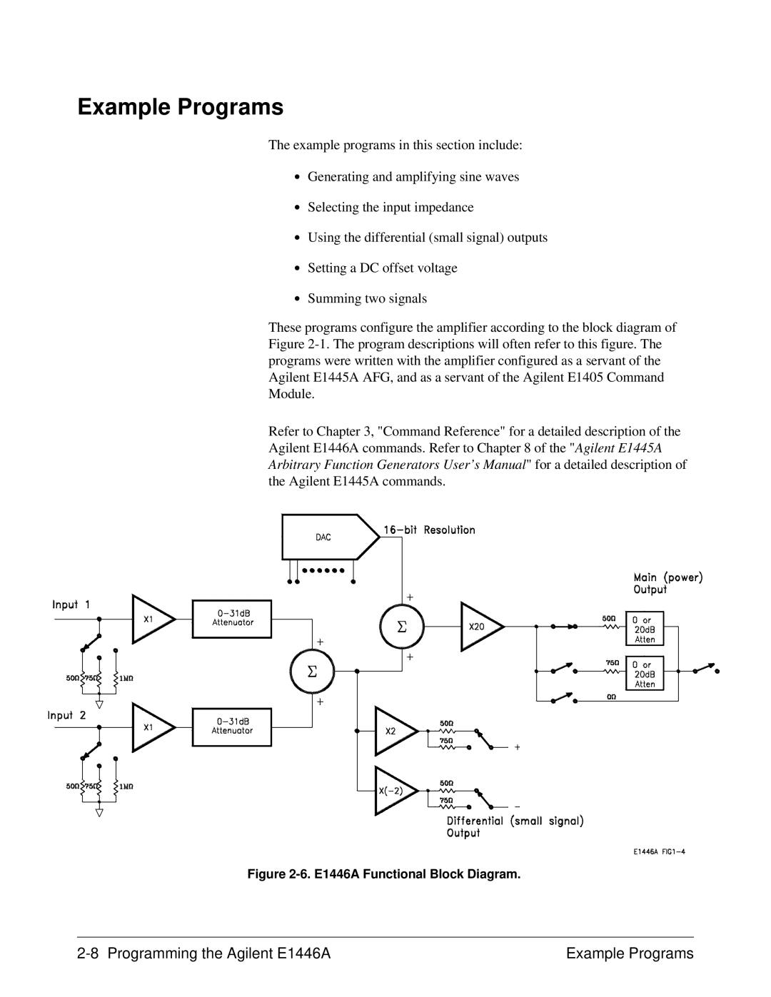 Agilent Technologies user manual Programming the Agilent E1446A Example Programs 