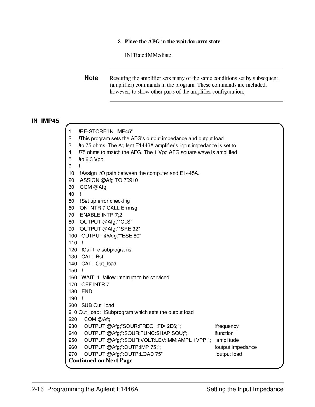 Agilent Technologies E1446A user manual RE-STOREINIMP45 