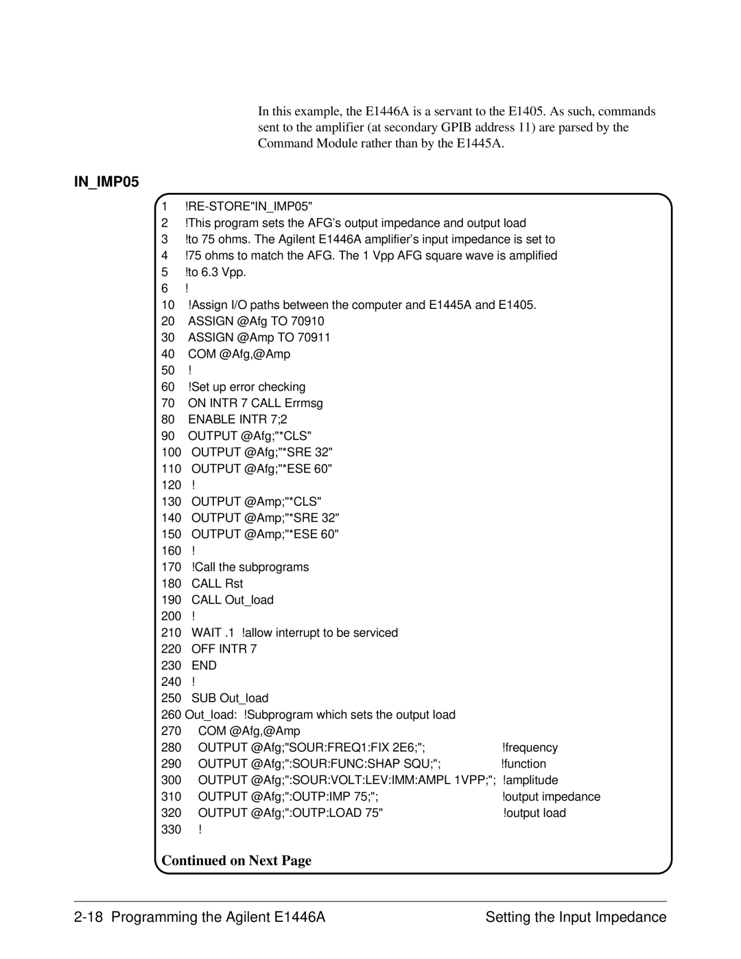 Agilent Technologies E1446A user manual RE-STOREINIMP05 