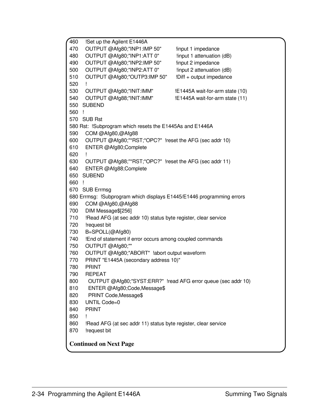 Agilent Technologies E1446A user manual Subend, Print 