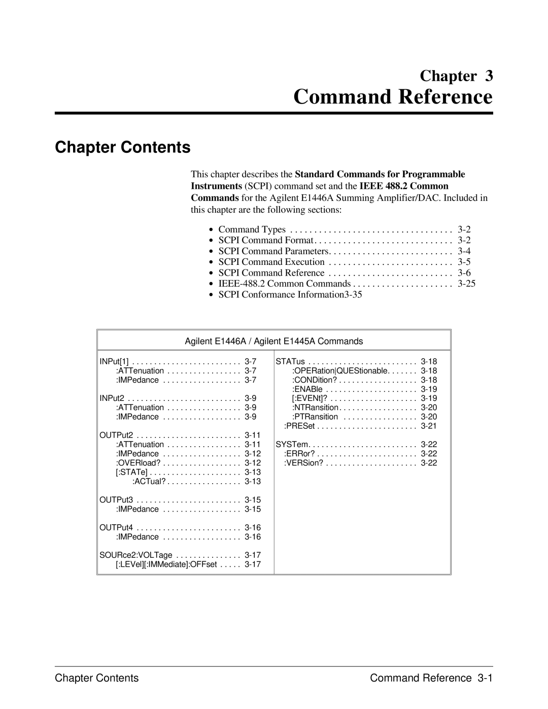 Agilent Technologies E1446A user manual Chapter Contents Command Reference 
