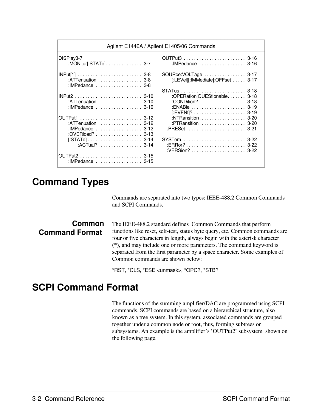 Agilent Technologies E1446A user manual Command Types, Scpi Command Format, Common Command Format 