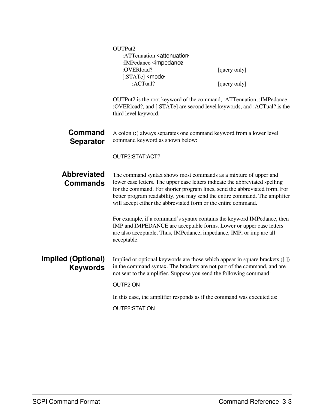 Agilent Technologies E1446A user manual Abbreviated Commands, Command Separator, Implied Optional Keywords, OUTP2 on 