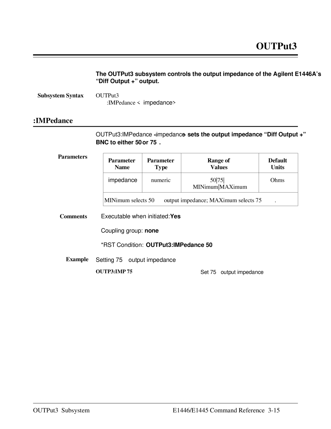 Agilent Technologies E1446A OUTPut3 Subsystem E1446/E1445 Command Reference, Subsystem Syntax OUTPut3, Numeric 5075 