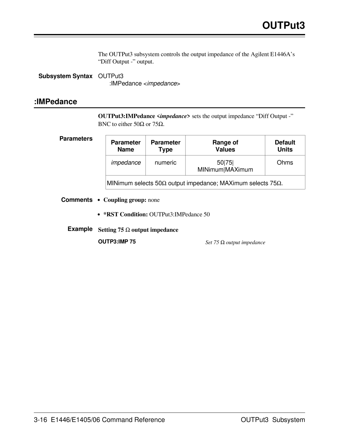 Agilent Technologies E1446A user manual 16 E1446/E1405/06 Command Reference OUTPut3 Subsystem 