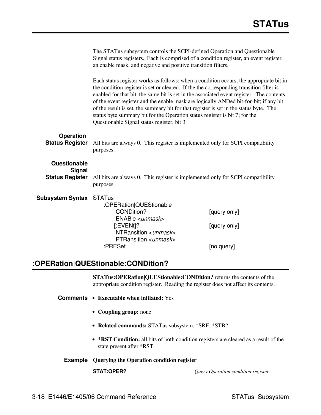 Agilent Technologies E1446A user manual 18 E1446/E1405/06 Command Reference STATus Subsystem 