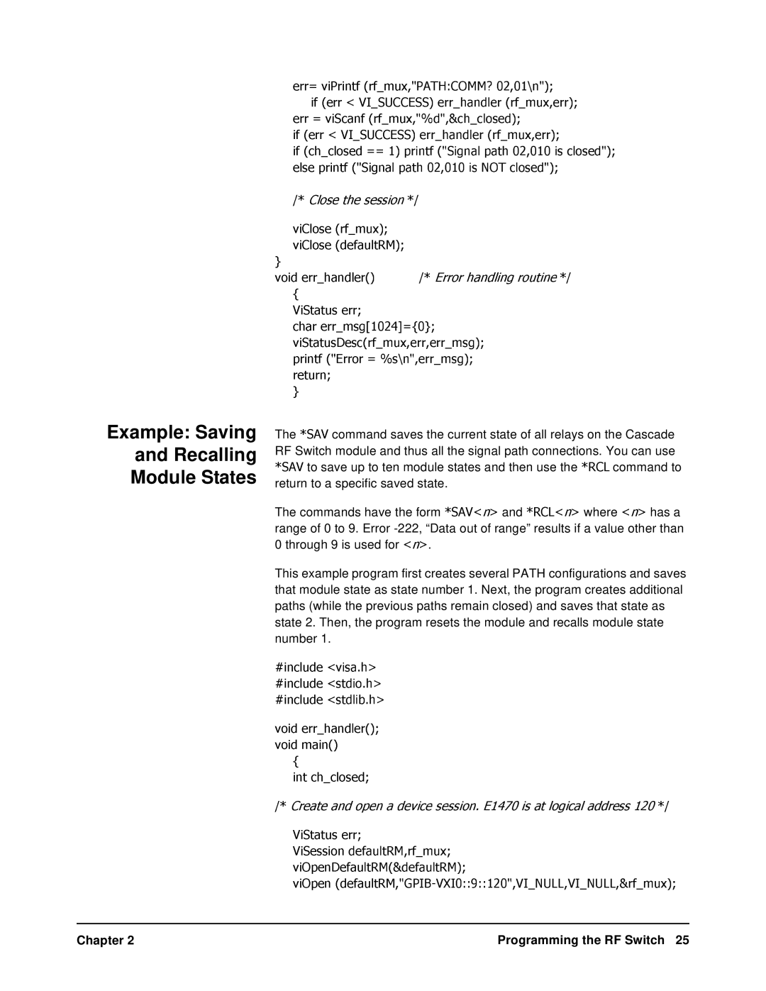 Agilent Technologies E1470A user manual Example Saving Recalling Module States 