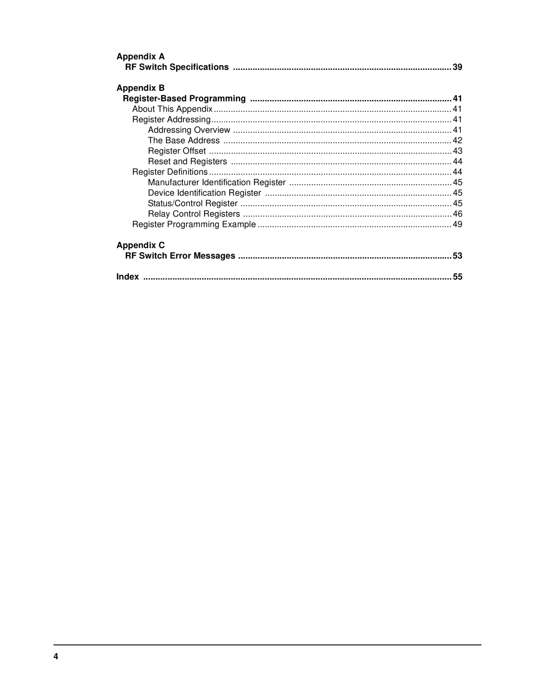 Agilent Technologies E1470A user manual Appendix C RF Switch Error Messages Index 