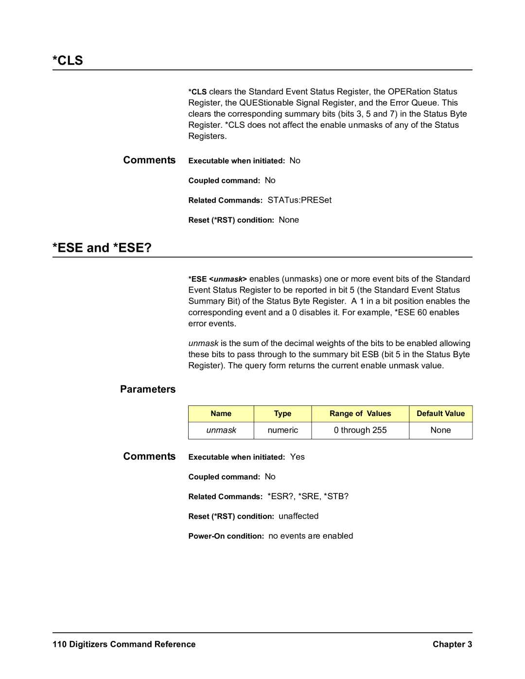 Agilent Technologies E1564A, E1563A user manual ESE and *ESE?, Numeric Through None 