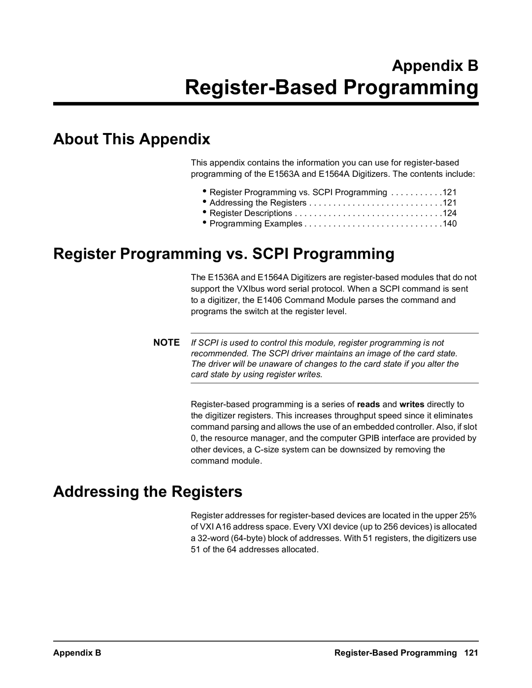 Agilent Technologies E1563A, E1564A user manual Appendix B, About This Appendix, Register Programming vs. Scpi Programming 