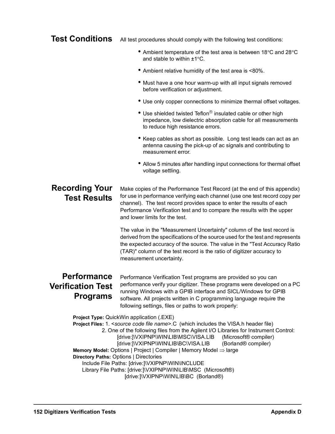 Agilent Technologies E1564A, E1563A Test Conditions, Performance Verification Test Programs, Recording Your Test Results 