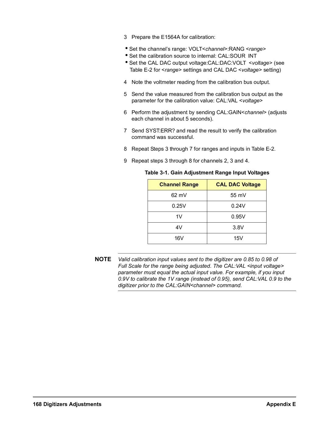 Agilent Technologies E1564A, E1563A user manual Digitizers Adjustments Appendix E 