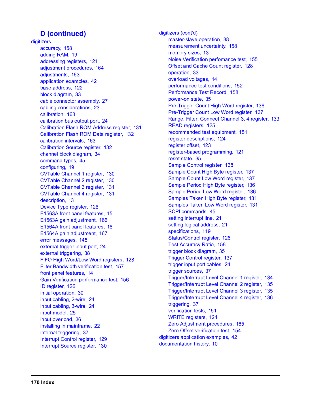 Agilent Technologies E1564A, E1563A user manual Index 