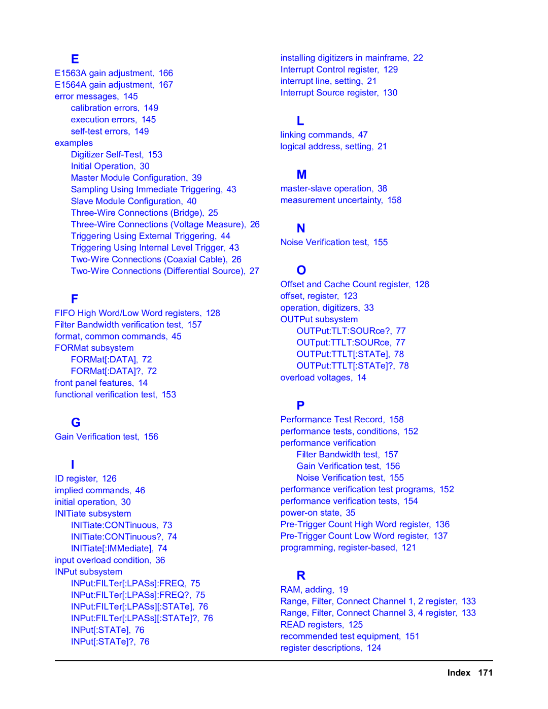 Agilent Technologies E1563A, E1564A user manual Index 