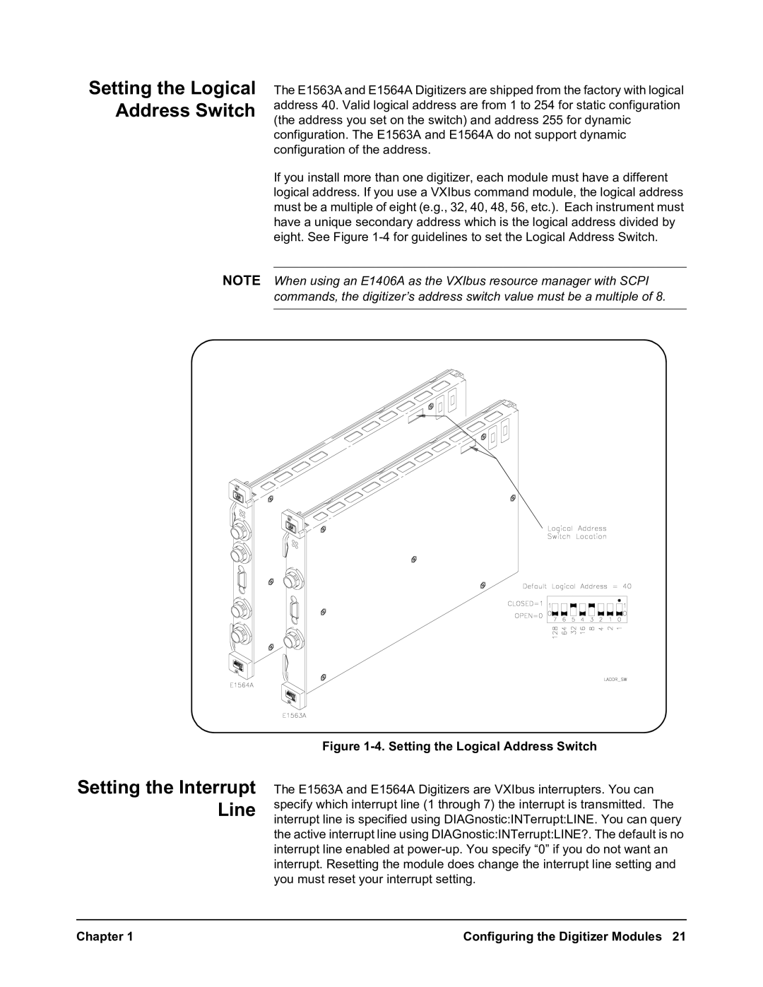 Agilent Technologies E1563A, E1564A user manual Setting the Logical Address Switch 