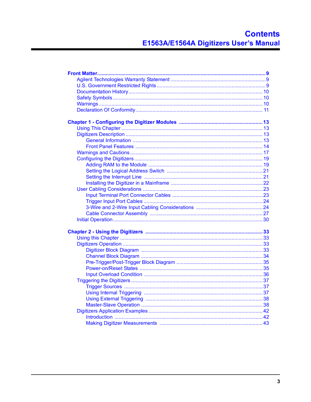 Agilent Technologies E1563A, E1564A user manual Contents 