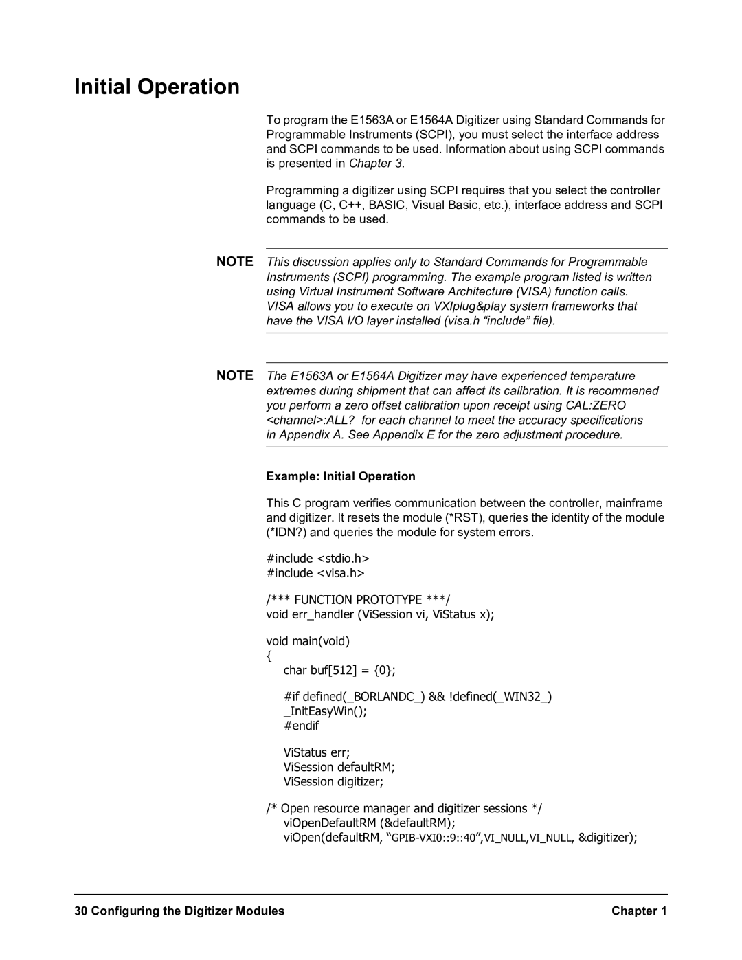 Agilent Technologies E1564A, E1563A user manual Example Initial Operation 