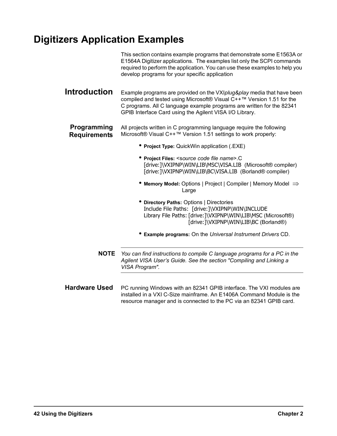 Agilent Technologies E1564A, E1563A user manual Digitizers Application Examples, Introduction, Programming, Requirements 