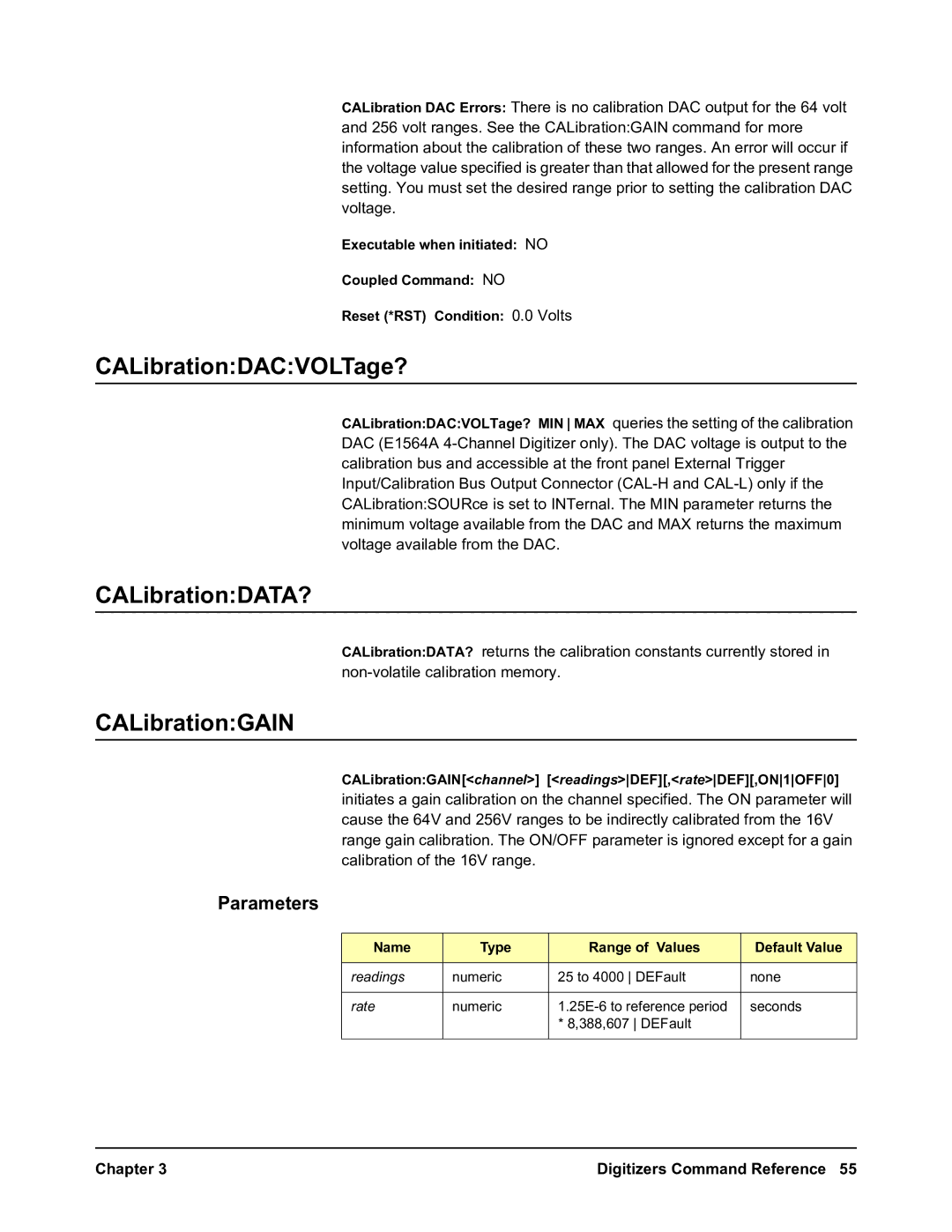 Agilent Technologies E1563A, E1564A user manual CALibrationDACVOLTage?, CALibrationDATA?, CALibrationGAIN 