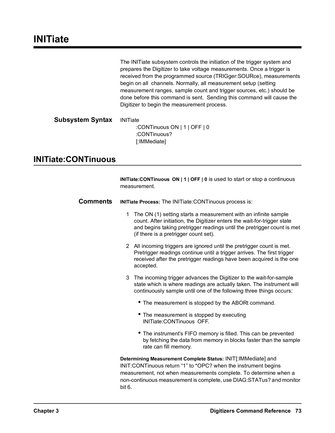 Agilent Technologies E1563A, E1564A user manual INITiateCONTinuous, Subsystem Syntax INITiate 