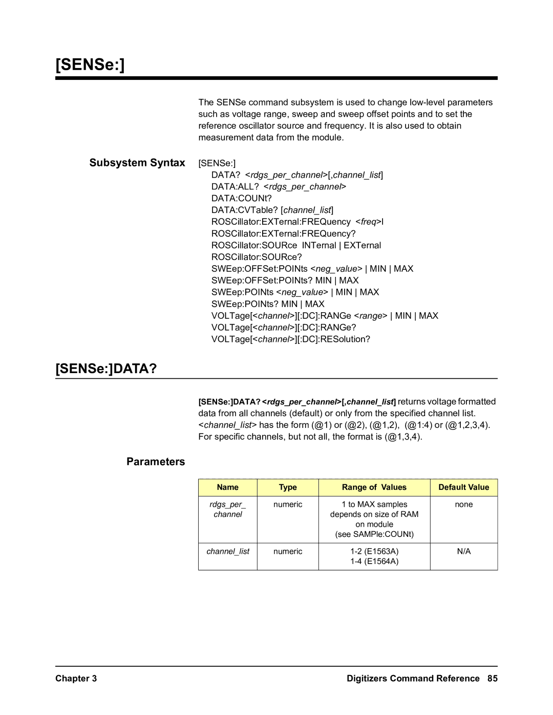 Agilent Technologies E1563A, E1564A user manual SENSeDATA? 